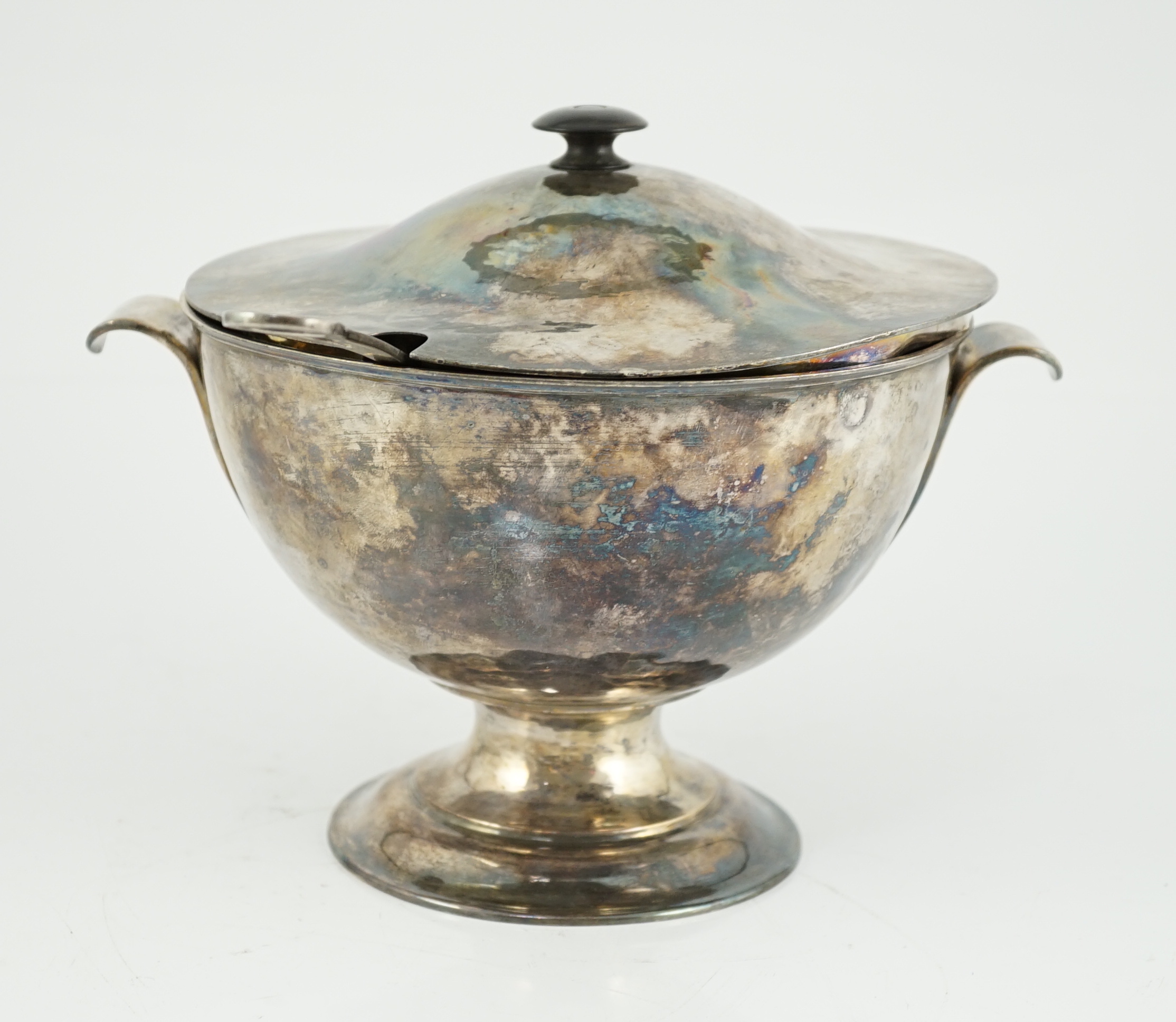 A late 19th/early 20th century Arts & Crafts silver plated pedestal soup tureen with cover and ladle, by The Birmingham Guild of Handicrafts